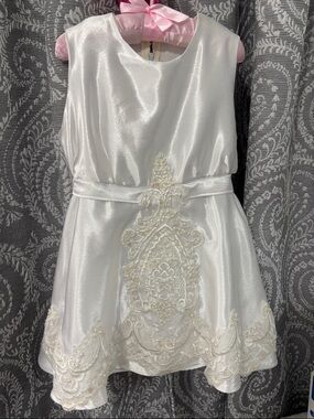 Ivory Satin Embroidered Flower Girl Dress